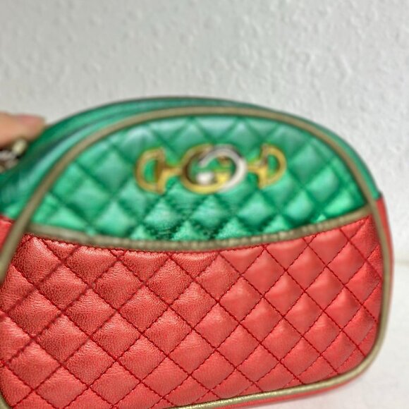Gucci Red and Green Leather Shoulder Bag Crossbody - Picture 7 of 9